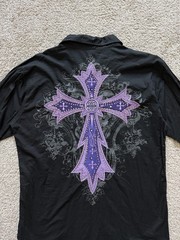 Victorious Los Angeles Men’s L Black Purple Cross Embroidered Shirt Gothic Y2K