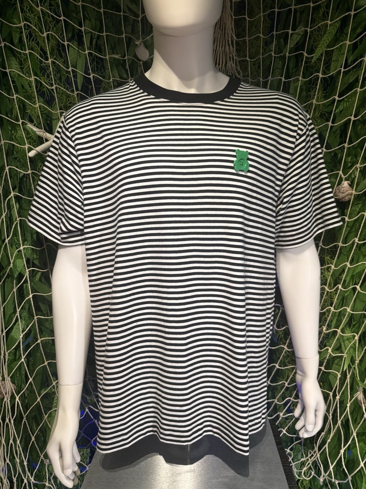 Teddy Fresh Striped Bear Patch Logo Black White 100% Cotton XL Men’s T-Shirt