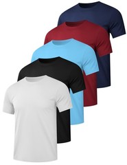 5 Pack Men’s Dry Fit Workout Gym T Shirts, Short Sleeve Active Running Athlet…