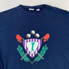 Vintage 90s John Ashford Golf T-Shirt Men Medium Blue Crest Logo Graphic Tee