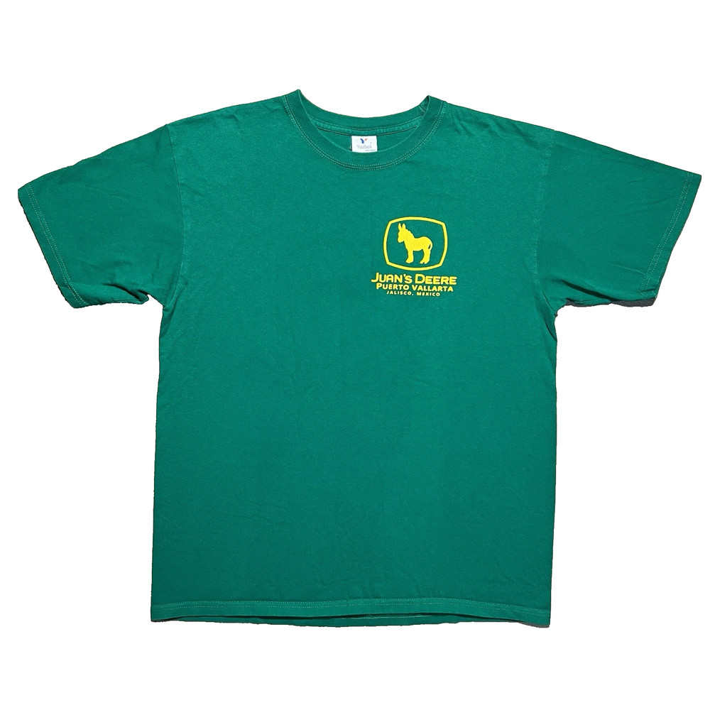 Vintage Juans Deere Parody T Shirt L Green Puerto Vallarta Mexico Funny Novelty