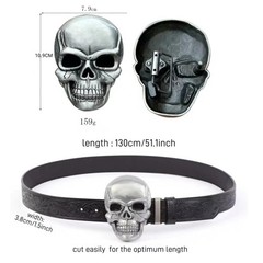 Men’s Skull Head Buckle Leather Belt Waist Band, Jeans Decorative Punk Belt (…
