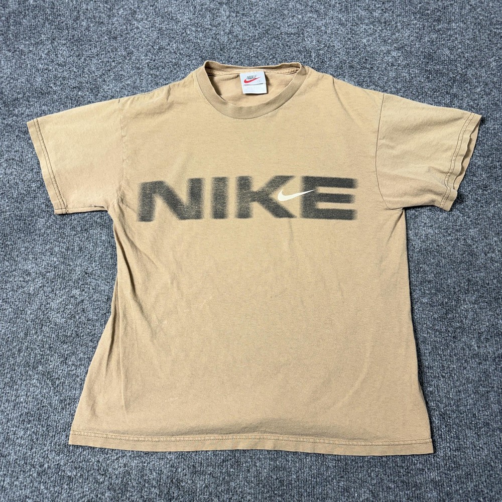 Vintage Nike Shirt Mens Small Brown Big Logo Spellout Graphic Tee Made USA 90s