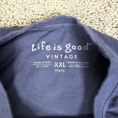 Life Is Good Shirt Mens 2XL Blue Flag Graphic Crew Neck Cotton Jersey Tagless