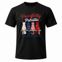 Cat Lovers Purrfectly Patriotic 250 Years Black Graphic T-Shirt
