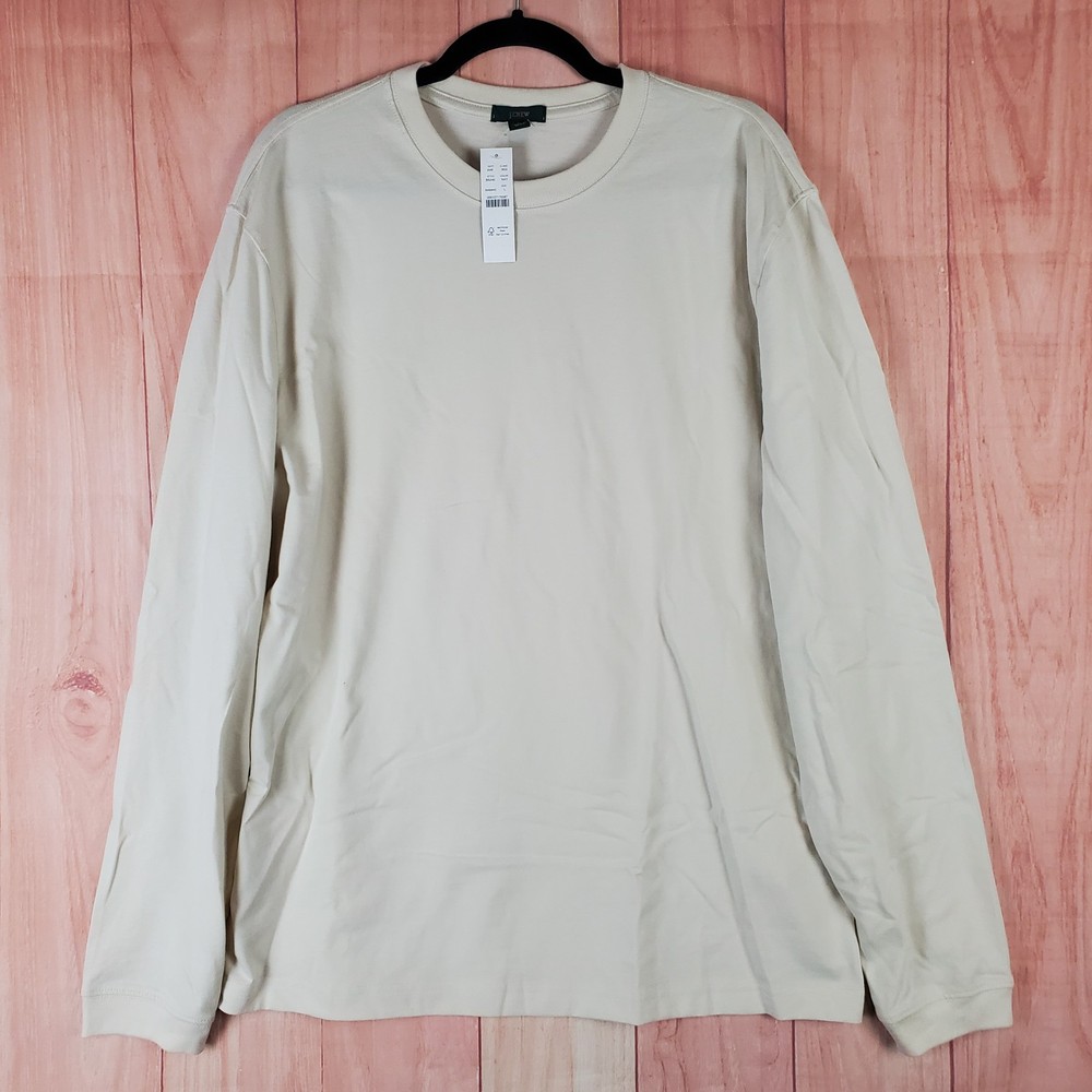 J Crew Shirt Mens Large Beige Cotton Tight Knit Relaxed Fit Workwear Outdoor