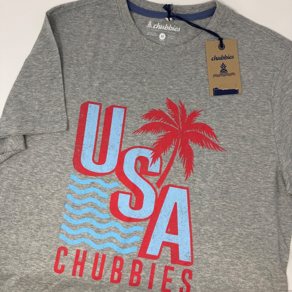 Chubbies Mens USA Palm Tree Graphic T Shirt Medium Heather Gray NEW
