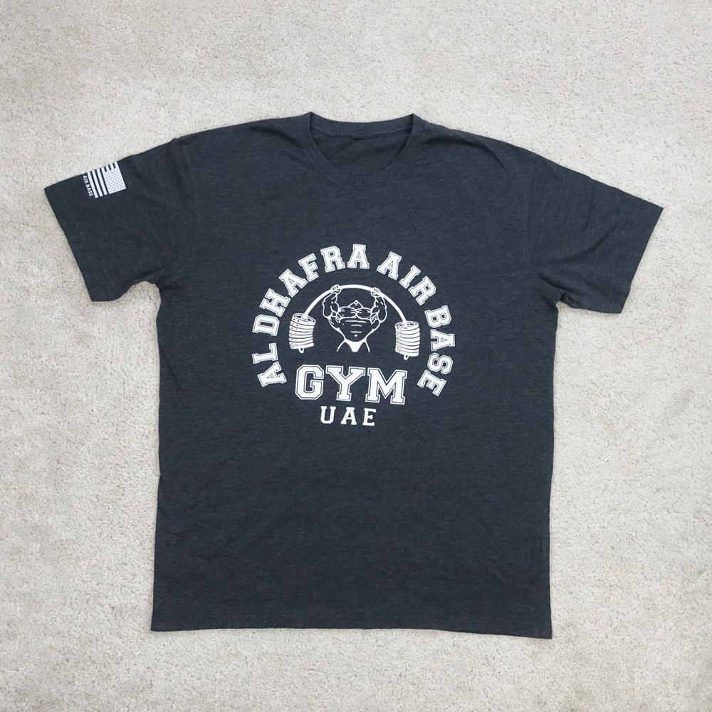 Graphic T Shirt Mens Medium Charcoal Grey Print Al Dhafra Air Base Gym UAE