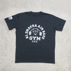 Graphic T Shirt Mens Medium Charcoal Grey Print Al Dhafra Air Base Gym UAE