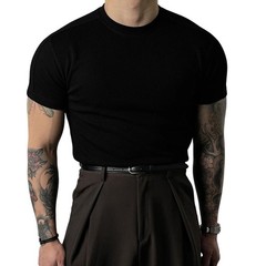 Men’s Athletic Ribbed T-Shirt Short Sleeve Small High Collar Training Wear