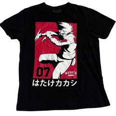 Naruto Shippuden Kakashi Hatake Graphic Tee Black Japanese Anime Men L EUC