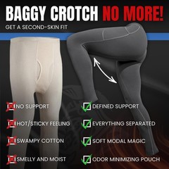 Real Men 28in Modal Leggings V-Fly B Pouch Sm 2pk Blk/Gry Long Johns for Men …