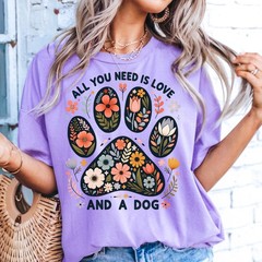 Floral Paw Print Dog Lover T-Shirt Animal Rescue Gift Tee