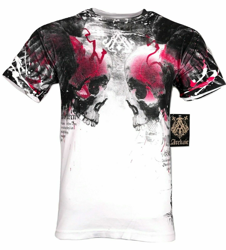 ARCHAIC by AFFLICTION Men’s T-Shirt Skulls Crushers White Biker S-45XL $40
