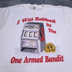 Vtg 80’s Single Stitch Robbed One Arm Bandit Slot Machine Casino Shirt Size M/L