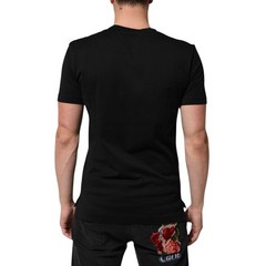 DOLCE & GABBANA T-shirt Black Cotton Velvet Logo Print Men IT46/US36/S 570usd