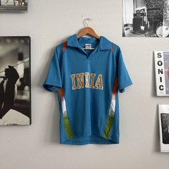 Vintage India Cricket Jersey RSE Sportswear Size 40 Blue Spellout Polo Shirt