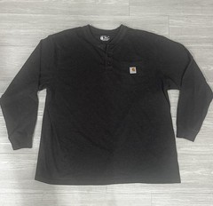 Carhartt Henley Shirt Men’s 2XL Black Loose Fit Long Sleeve Pocket Workwear
