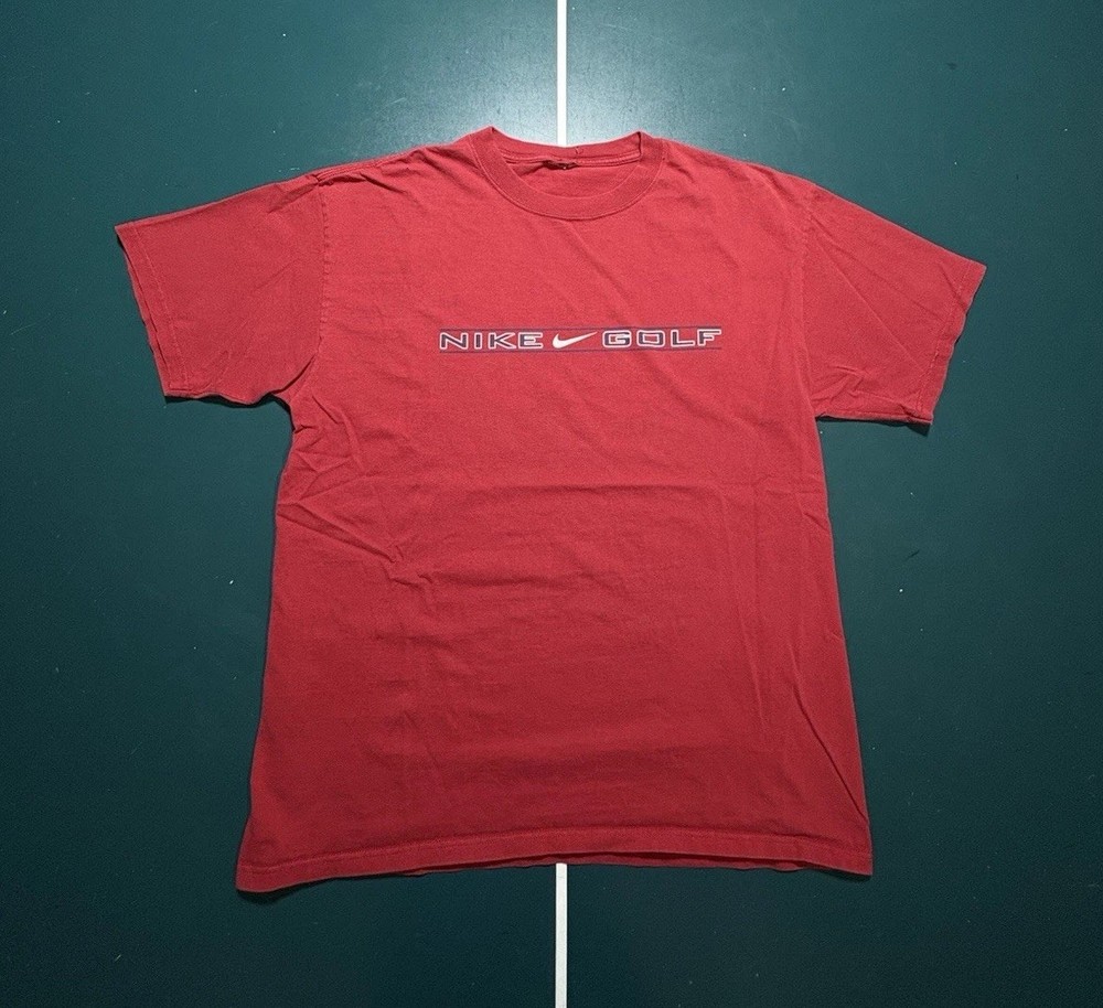 Vintage Nike Golf Swoosh Logo T Shirt Men’s Large Red Tiger Woods 90s EUC