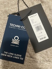 Kenneth Cole Techni-Co Long Sleeve Crew Neck Linen Tee Shirt Large Taupe Heather
