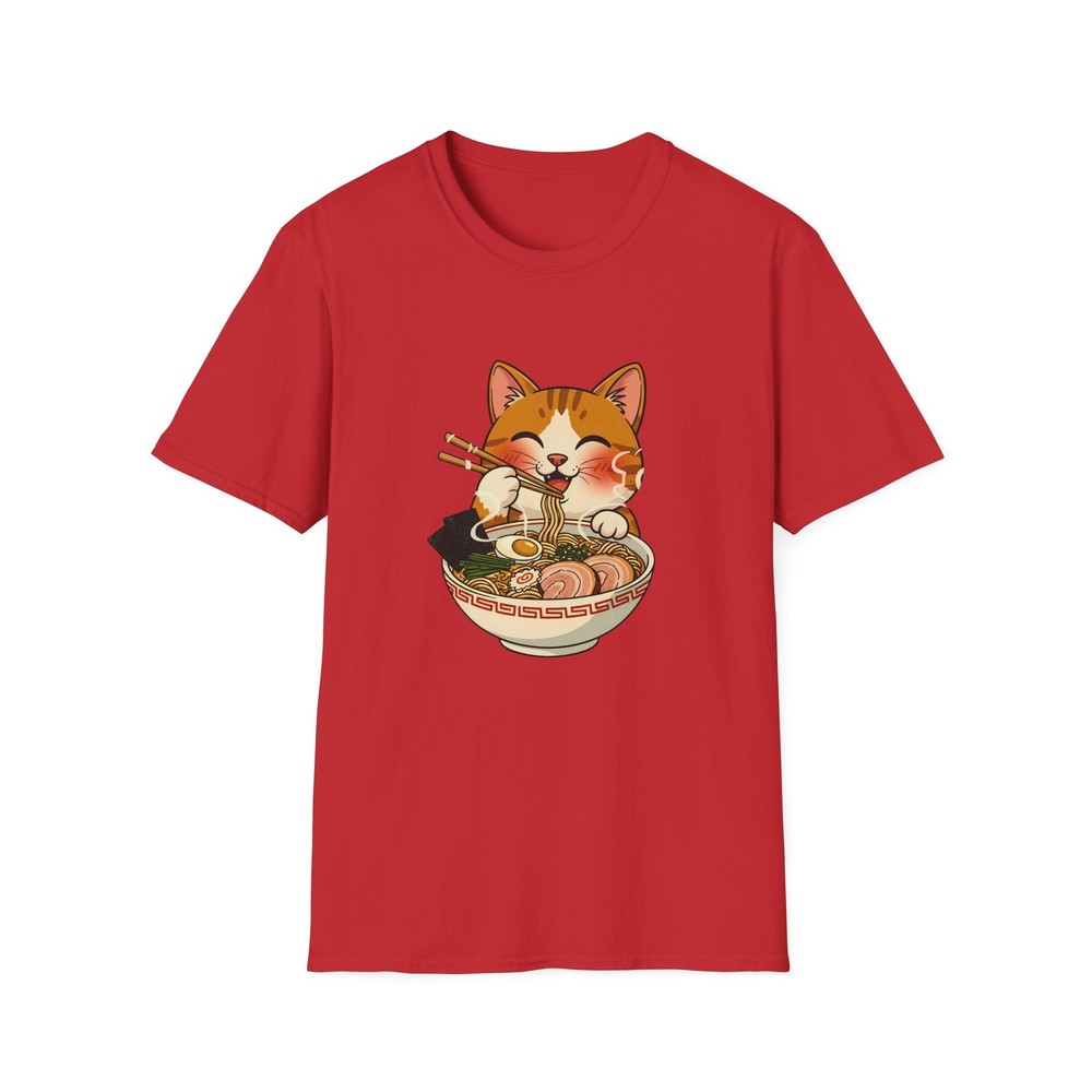 Cat Eating Ramen T-Shirt, Funny Animal Lover Shirt, Kawaii Noodle Kitty Top