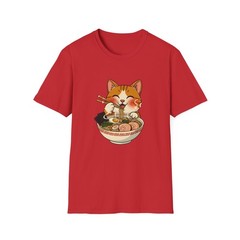 Cat Eating Ramen T-Shirt, Funny Animal Lover Shirt, Kawaii Noodle Kitty Top