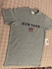 Man Boys NewYork NYC US Flag Embroidery Gray T-Shirt Cotton Size XS S M L XL 2XL