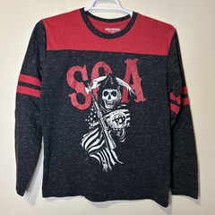 Sons Of Anarchy T Shirt Men’s Medium Red Black Skull Long Sleeve Cotton Graphic