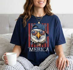 Funny Merica Eagle Shirt Patriotic USA Flag Independence Day Graphic Tee
