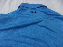 NWT Under Armour Loose Fit Playoff polo, mens L, XL, or XXL, blue, orange stripe