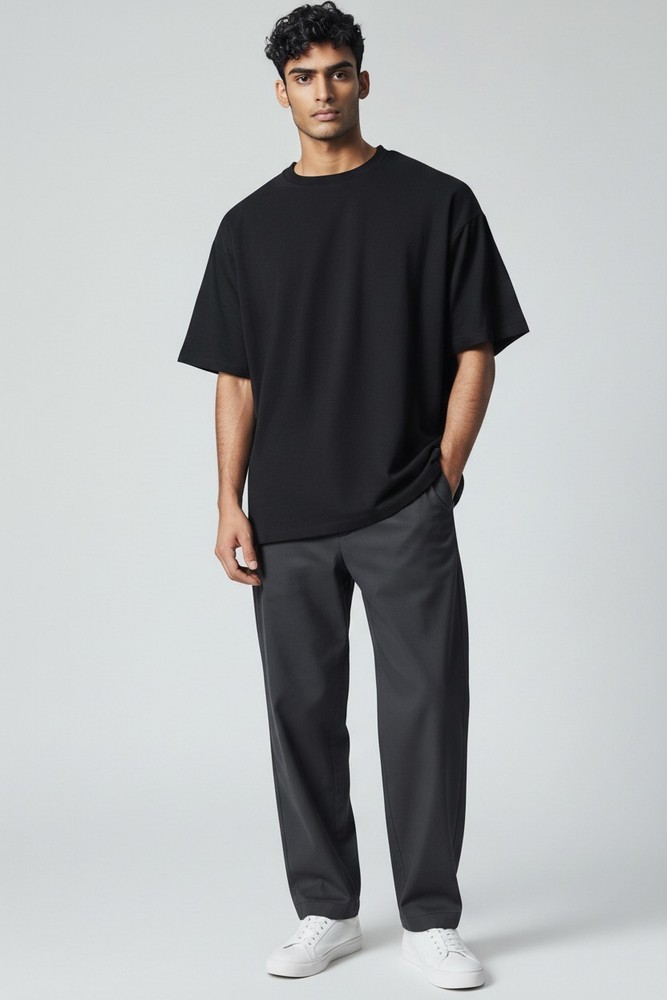 Men’s Black Knit Polyester Lightweight Short Sleeve Crew Neck T-Shirt