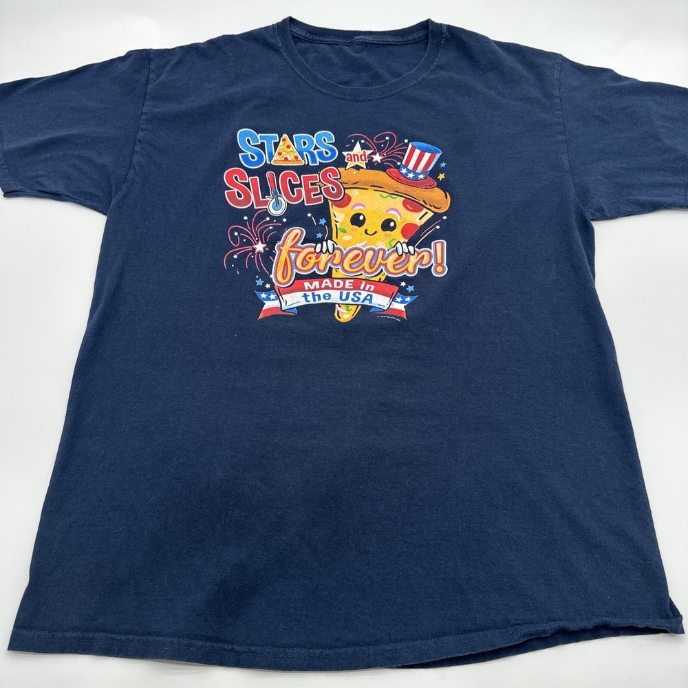 Stars And Slices Forever T-shirt Men X-Large Blue Graphic Print Logo USA..#17066
