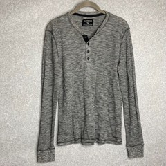 Y2K Express Waffle Knit Henley Shirt Mens Sz S Long Sleeve Heathered Gray Black