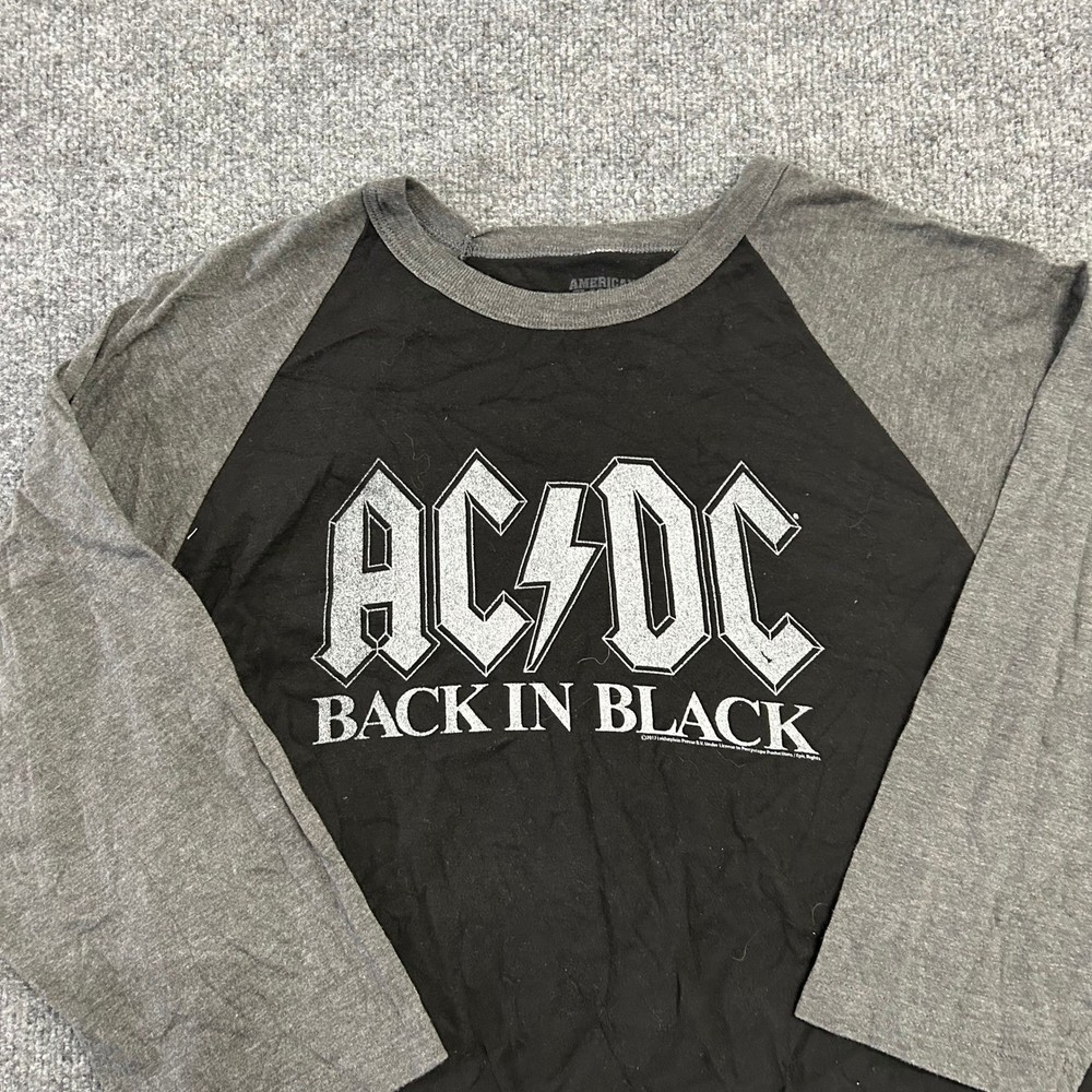 American Classics T-Shirt Mens Large Black Grey AC/DC Back In Black Raglan Band