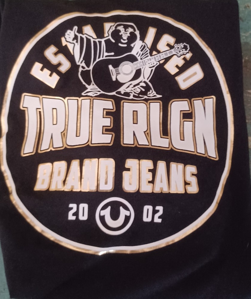 True Religion Men’s Gold Metallic Foil Logo Tee T-Shirt Size XL