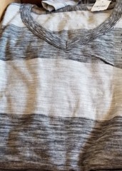 NWT Gap Rugby Stripe V-neck Slub Tee, Gray Stripe, Medium