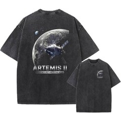 Oversized Vintage Washed T-Shirt, Artemis II Graphic Tee, Casual Unisex Tee