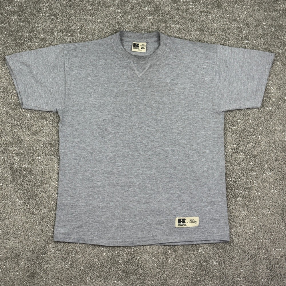 Russell Athletic T-Shirt Mens Size M Grey Pro Cotton V-Stitch Jock Tag Vintage