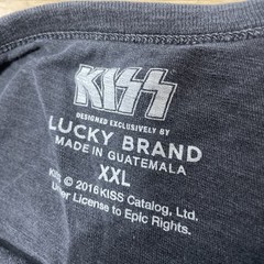 KISS Lucky Brand T Shirt Men XXL Gray Blue Music Rock Band Graphic Tee 2XL 50-52