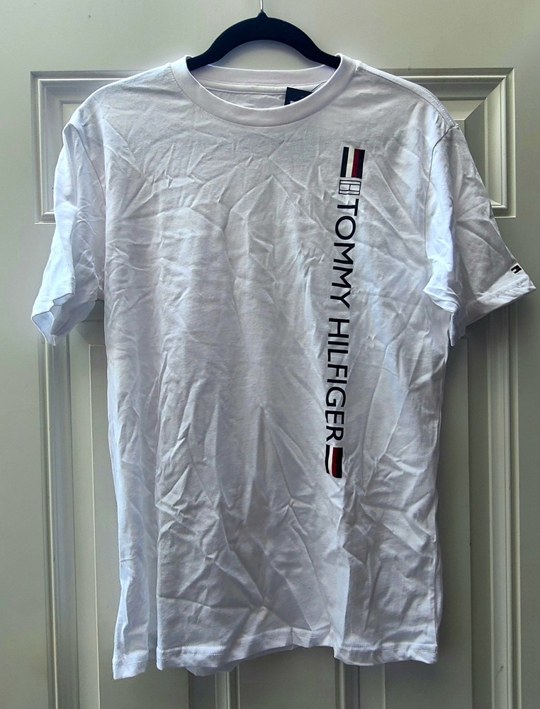 Tommy Hilfiger Boy’s White Logo Cotton Jersey Crew Neck T-Shirt XL Short Sleeve