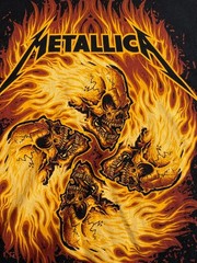 Bay Island Sportswear 2009 Men’s Black Metallica Fire Skulls Graphic M T-Shirt