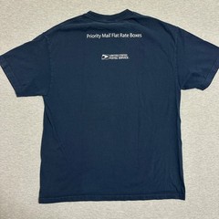 Vintage USPS Priority Mail Flat Rate Box Promo Graphic Tee Navy Double Sided XL