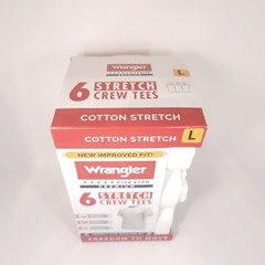 Wrangler Men 6 Pack Cotton Stretch Crew Neck Undershirts White Tee Shirts Size L
