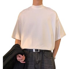 Men’s Solid Color Short Sleeve Half Turtleneck Pullover Loose Undershirt