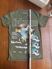 Civil Regime T Shirt “Garden of Dreams” angelic cherubs Olive Green Small