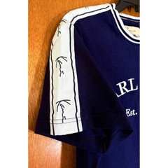 VTG Karl Kani Est. 1989 Mens T-Shirt Small Blue White Striped Trim Short Sleeve