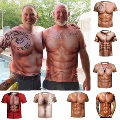 Muscle 3D T-shirt Muscle Tattoo Print T-shirt For Summer Beach Holiday Men Short
