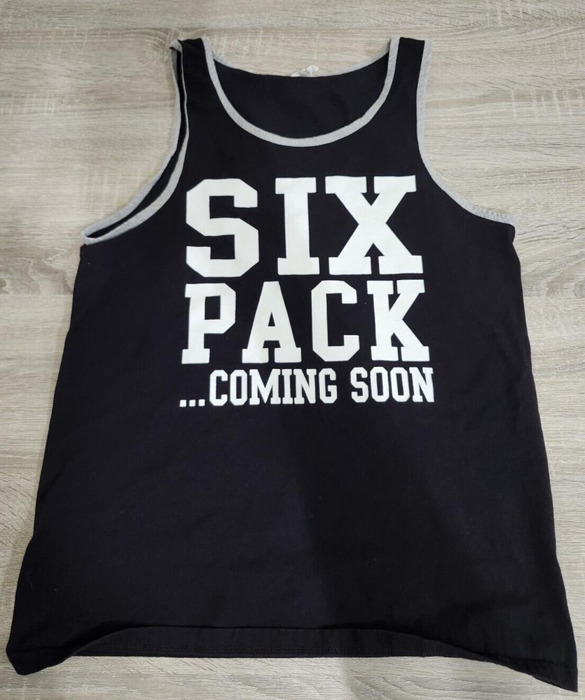 Six Pack Coming Soon Men’s Medium Black Tank Top T Shirt Gag funny gift