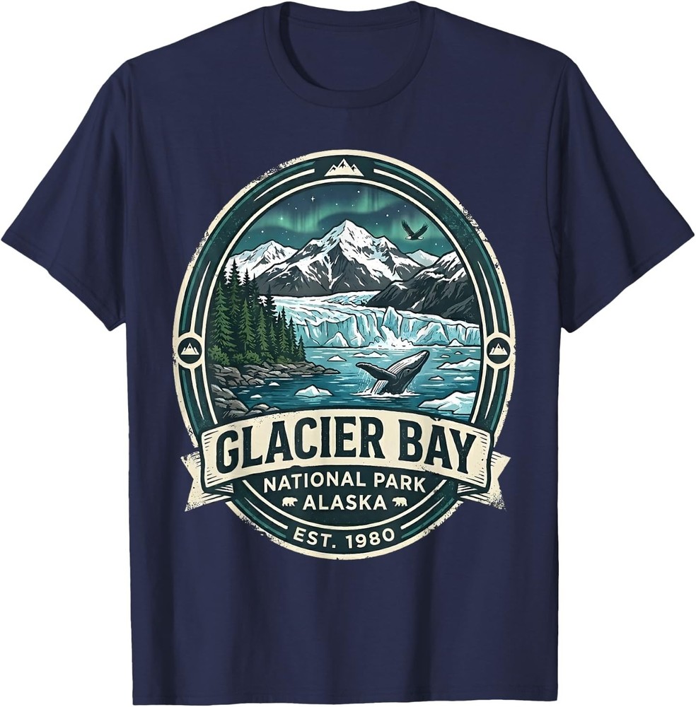 Glacier Bay National Park Alaska Vintage Whale & Mountains T-Shirt