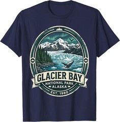 Glacier Bay National Park Alaska Vintage Whale & Mountains T-Shirt